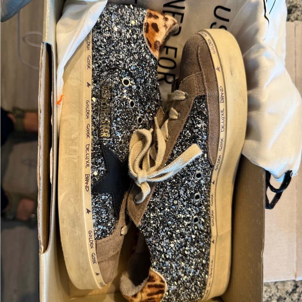 Golden Goose Glitter and Leopard Sneakers